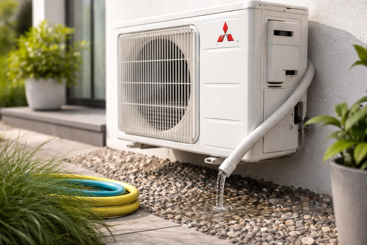 Comment évacue l'eau d'une climatisation Mitsubishi réversible ?